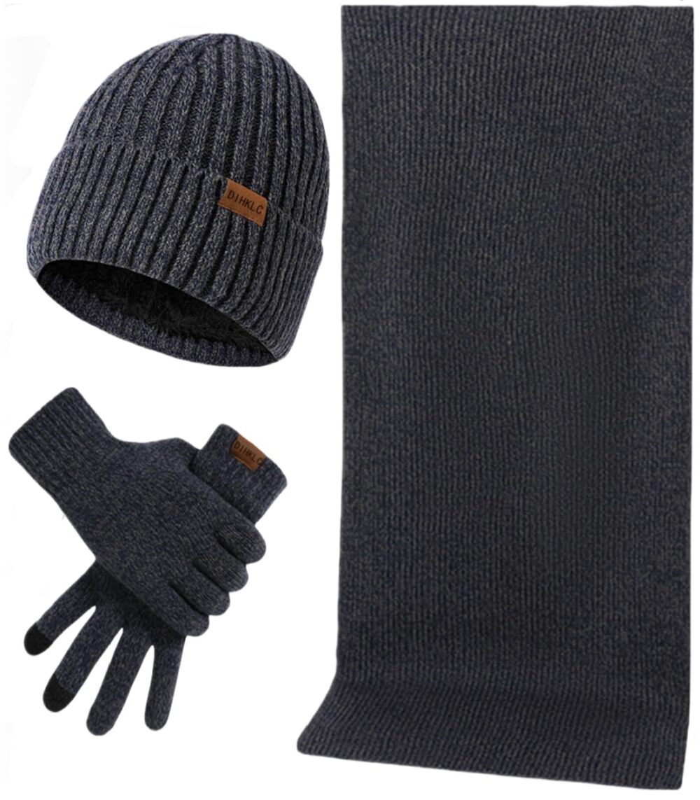 4276 Winter Hat Scarf Glove set 3 Pcs Touchscreen Anti Slip Gloves Knit